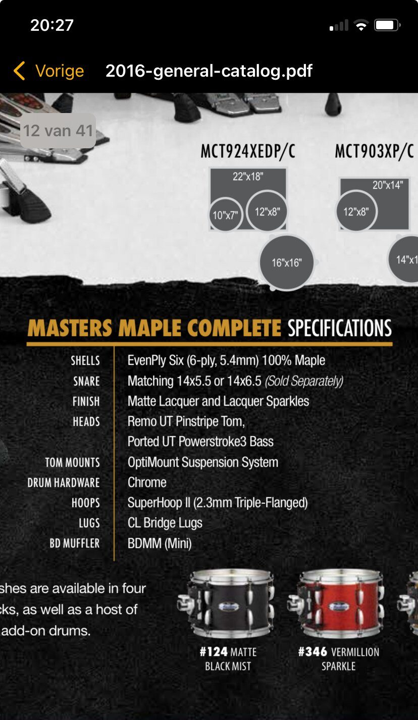 Pearl MCT-1465 Masters maple complete snare 14x6.5 inch #Vermilion sparkle